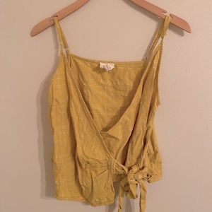 white & yellow plaid wrap top